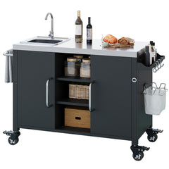 K&K 55.5' Outdoor Kitchen Island with 304 Stainless Steel Sink