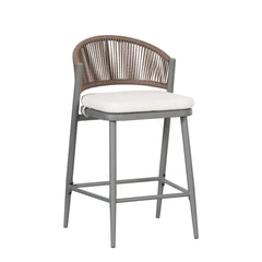 Outdoor 26' Counter Height Metal Frame Counter Stools with Scallop-shaped Backrest & Water-resistant Cushions, Set of