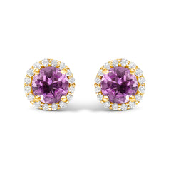 10K White Gold Purple Amethyst and 1/6 Cttw Diamond Halo Stud Earring