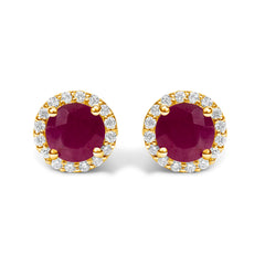 10K White Gold Purple Amethyst and 1/6 Cttw Diamond Halo Stud Earring