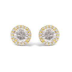 10K White Gold Purple Amethyst and 1/6 Cttw Diamond Halo Stud Earring