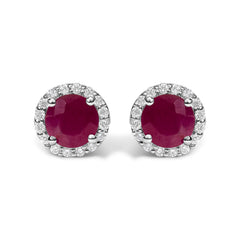 10K White Gold Purple Amethyst and 1/6 Cttw Diamond Halo Stud Earring