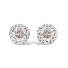 10K White Gold Purple Amethyst and 1/6 Cttw Diamond Halo Stud Earring