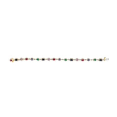 14K Yellow Gold Multi-Gemstone and Diamond Halo Rainbow Link Bracelet