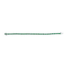 14K White Gold Alternating Oval Green Emerald and Diamond Tennis Bracelet