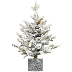 4.5FT Flocked Christmas Tree with Pot Base and LED Lights