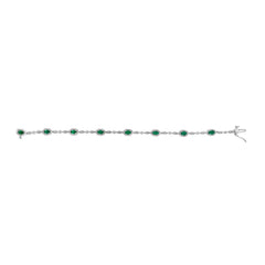 10K White Gold Oval Green Emerald & Diamond Alternating Link Bracelet