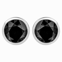 14K White Gold 1/2 Cttw Round Brilliant-Cut Black Diamond Bezel-Set Stud Earrings with Screw Backs (Fancy Color-Enhanced, I2-I3 Clarity)