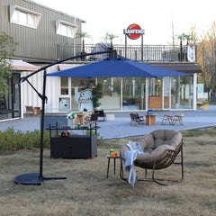 10ft Solar LED Offset Hanging Market Patio Umbrella - Navy Blue
