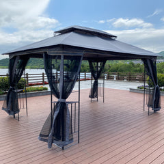 13 x 10 ft Patio Gazebo Tent with Ventilated Double Roof and Mosquito Net