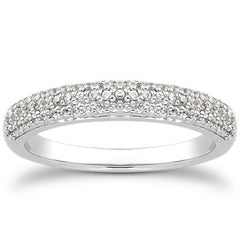 14k White Gold Triple Multi-Row Micro- Pave Diamond Wedding Ring Band