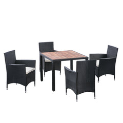 EELIFEE 5-Piece Outdoor Patio Wicker Dining Set with Acacia Wood Top