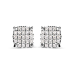 10K White Gold 3/4 Cttw Princess Diamond Composite Cushion Shape Stud Earrings (I-J Color, I1-I2 Clarity)