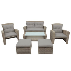 U-Style 4 Piece Outdoor Patio Furniture Set with Ottoman and Cushions