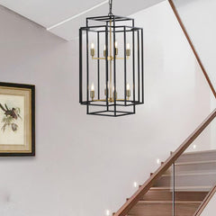 18' Modern 8-Light Black Gold Geometric Pendant Chandelier