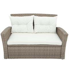 U-Style Patio Furniture 4 Piece Outdoor Wicker Sectional Sofa Set with Ottoman and Cushions