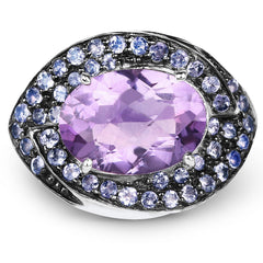 5.95 Carat Genuine Amethyst and Tanzanite .925 Sterling Silver Ring