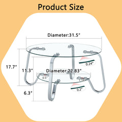 Retro Minimalist Style Metal Frame Double Layer Tempered Glass Coffee Table