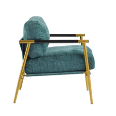 Modern Accent Chair with Plush Cushions and Wooden Armrests