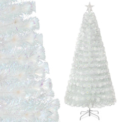 5/6/7 Feet Pre-Lit White Artificial Christmas Tree with Iridescent Leaves