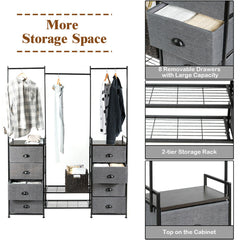 3-in-1 Portable Multifunctional Dresser with 8 Fabric Drawers and Metal Rack