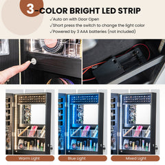 Wall Mounted Jewelry Cabinet with 3-Color Lights