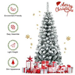 4.5 Feet Unlit Hinged Snow Flocked Artificial Pencil Christmas Tree with 242 Branch