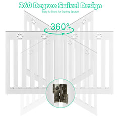 24 Inch Folding Wooden Freestanding Pet Gate Dog Gate with 360° Hinge