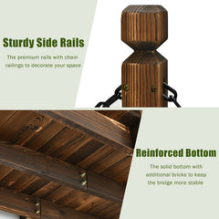 5 Feet Wooden Garden Bridge Arc Footbridge Stained Finish Walkway with Safety Rails