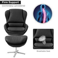360° Swivel Leather Lounge Chair with Ottoman and Aluminum Alloy Base