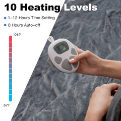 62 x 84 Inch Flannel Heated Electric Blanket with 10 Heating Levels-Gray
