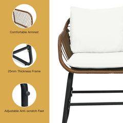 3 Pieces Patio Rattan Bistro Set Cushioned Chair Glass Table Deck-White