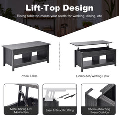 Lift Top Coffee Table with Hidden Storage Compartment and Lower Shelf for Study Room
