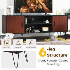 Retro Modern TV Stand with 6 Metal Legs for TVs up to 65 Inch with 2 Cable Holes