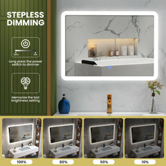 LED Wall-mounted Bathroom Rounded Arc Corner Mirror with Touch