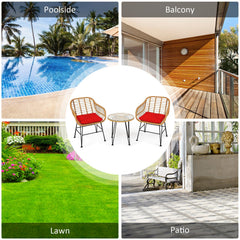 3 Pieces Rattan Furniture Set with Cushioned Chair Table-Red