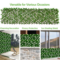 4 Pieces Expandable Faux Ivy Privacy Screen Fence Panel Pack with Flower