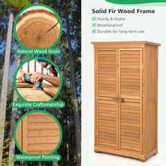Outdoor Wooden Garden Tool Storage Cabinet-Natural