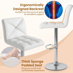PU Leather Upholstered Bar Stools Set of 2 with Back and Adjustable Height-White