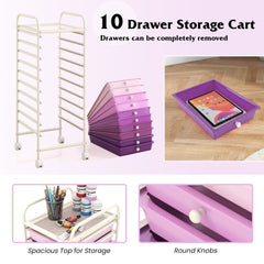 10 Drawer Rolling Storage Cart Organizer with 4 Universal Casters-Purple