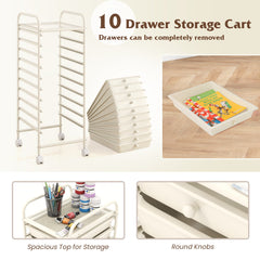 10 Drawer Rolling Storage Cart Organizer with 4 Universal Casters-White