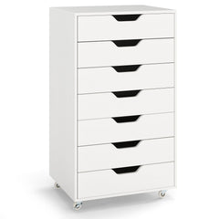 7-Drawer Chest Wooden Storage Dresser with Lockable Wheels