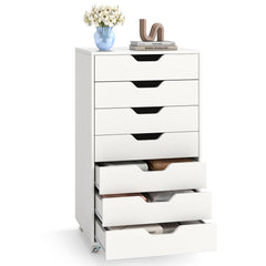 7-Drawer Chest Wooden Storage Dresser with Lockable Wheels