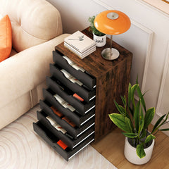 7-Drawer Chest Wooden Storage Dresser with Lockable Wheels