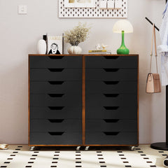 7-Drawer Chest Wooden Storage Dresser with Lockable Wheels