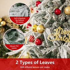 7 Feet Snow-flocked Artificial Christmas Tree Pre-lit Hinged Xmas Tree with Warm White LED Lights