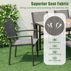 7 Piece Outdoor Dining Set with 6 Stackable Chairs and Large Rectangle Table-Gray