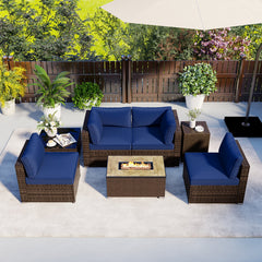 7 Pieces Outdoor Furniture Set with 32 Inch Fire Pit Table and Propane Tank Cover