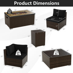 7 Pieces Outdoor Furniture Set with 32 Inch Fire Pit Table and Propane Tank Cover