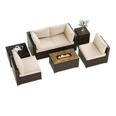 7 Pieces Outdoor Furniture Set with 32 Inch Fire Pit Table and Propane Tank Cover